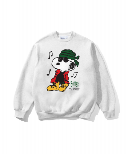 <img class='new_mark_img1' src='https://img.shop-pro.jp/img/new/icons5.gif' style='border:none;display:inline;margin:0px;padding:0px;width:auto;' />BUTTERGOODS  PEANUTS MUSIC CREWNECK ASH</p>