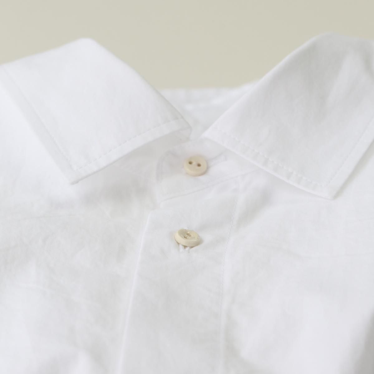 美品 EEL (iz) M 陶器のボタン シャツ 長袖 白無地 コットン 陶器ボタンのシャツ - EEL Products Online Store