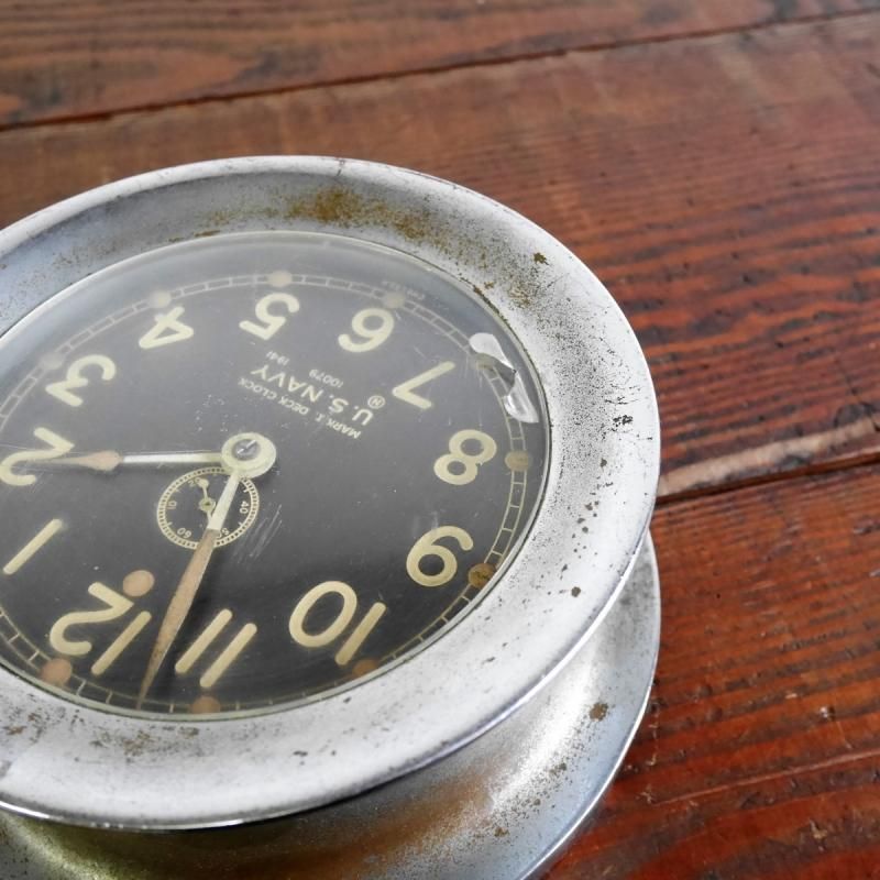 【antique】40's US.NAVY USN 置き時計 USA アメリカ United States US Navy Deck Clock Antique Maritime Clocks for