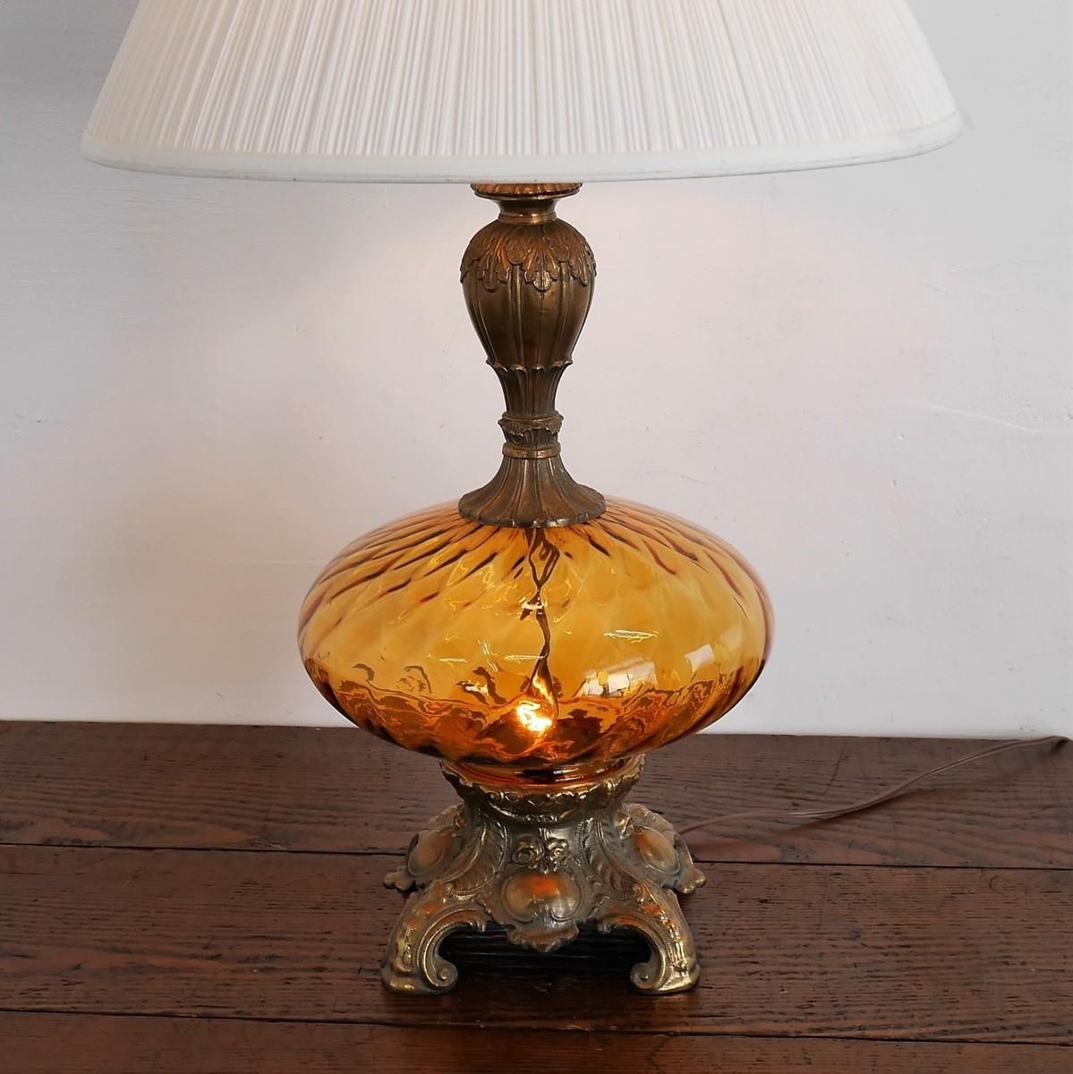 アメリカ 50s-60s アンティーク照明 テーブルランプ アンバーガラス