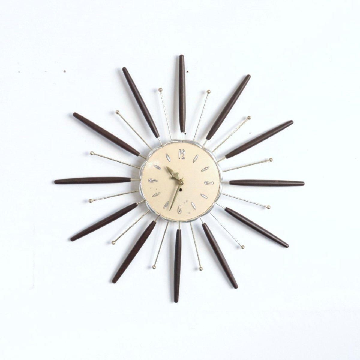 【美品】60's Syroco サンバーストクロックミッドセンチュリー壁掛け時計 美品】60's Syroco サンバーストクロックミッドセンチュリー