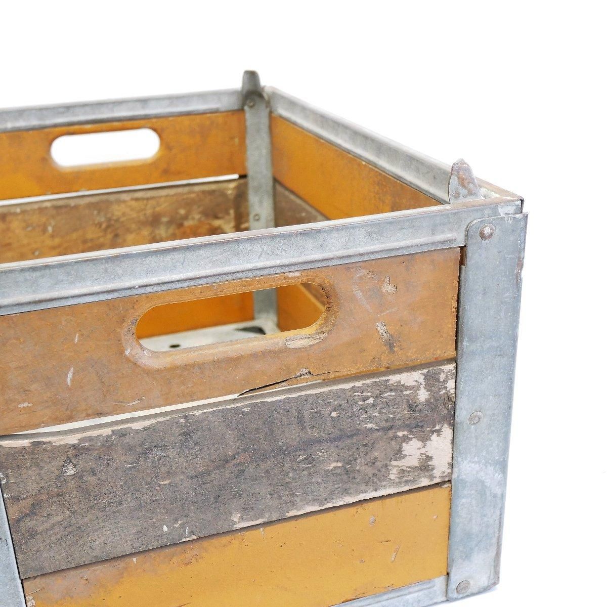 アメリカ 60s ヴィンテージ ミルククレート 木箱 運輸箱 金属底枠