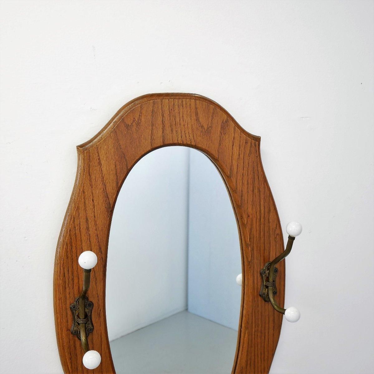 アメリカ ヴィンテージ フック付き壁掛け鏡 オーク材 ミラー ウォール