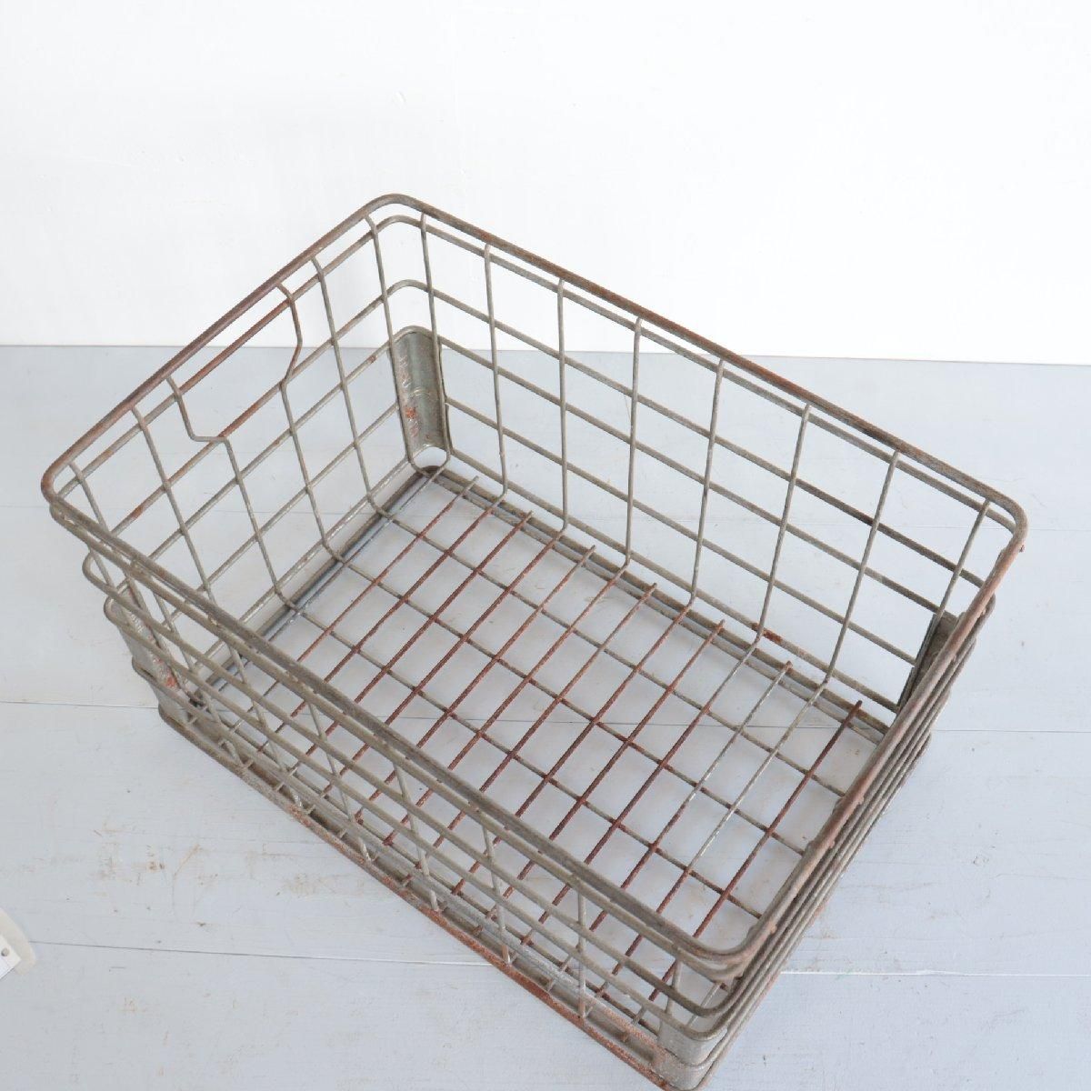 Made in USA ワイヤー バスケット 緑 グリーン 白 古道具 Made in USA