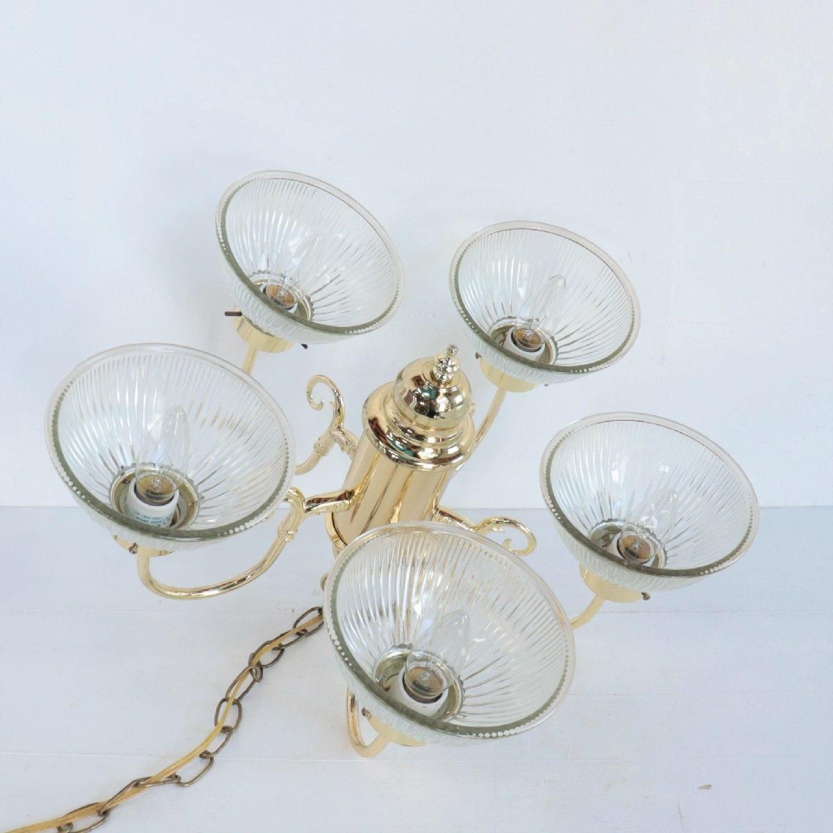 アンティーク シャンデリア ヴィンテージ 5灯 クリアガラス カット