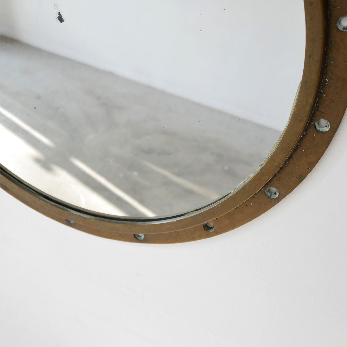 鏡 ミラー 壁面ディスプレイ U.S. ヴィンテージ 真鍮製 船舶丸窓風