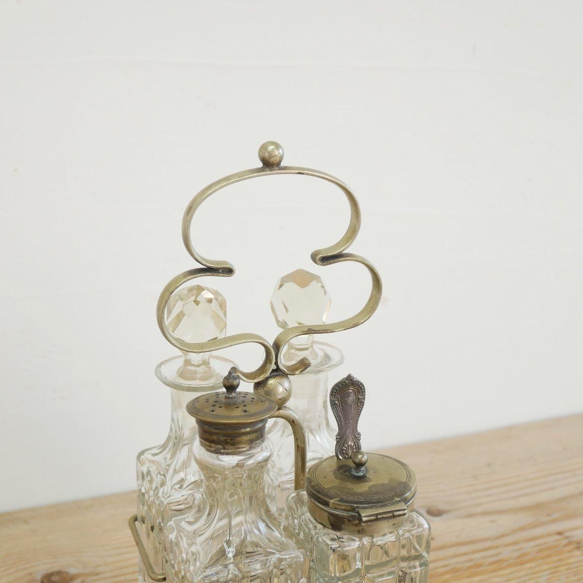 アンティーク　スパイスボトル アンティーク クルエットセット 調味料ポット スパイス瓶 カットガラス