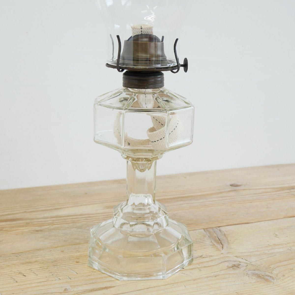 オイルランプ U.S ヴィンテージ ガラス製 クリア 着火可能 コットン芯