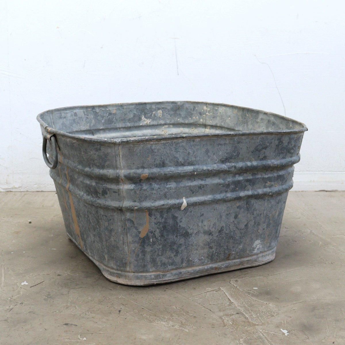 L3501-170 英国アンティーク ブリキ ドラム 鉢 ゴミ箱 ガーデニング