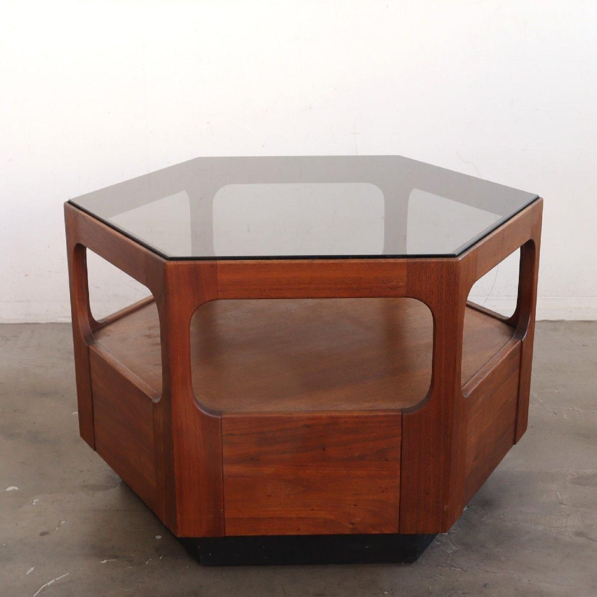 アメリカン ビンテージ 木製ガラス天板テーブル ミッドセンチュリー