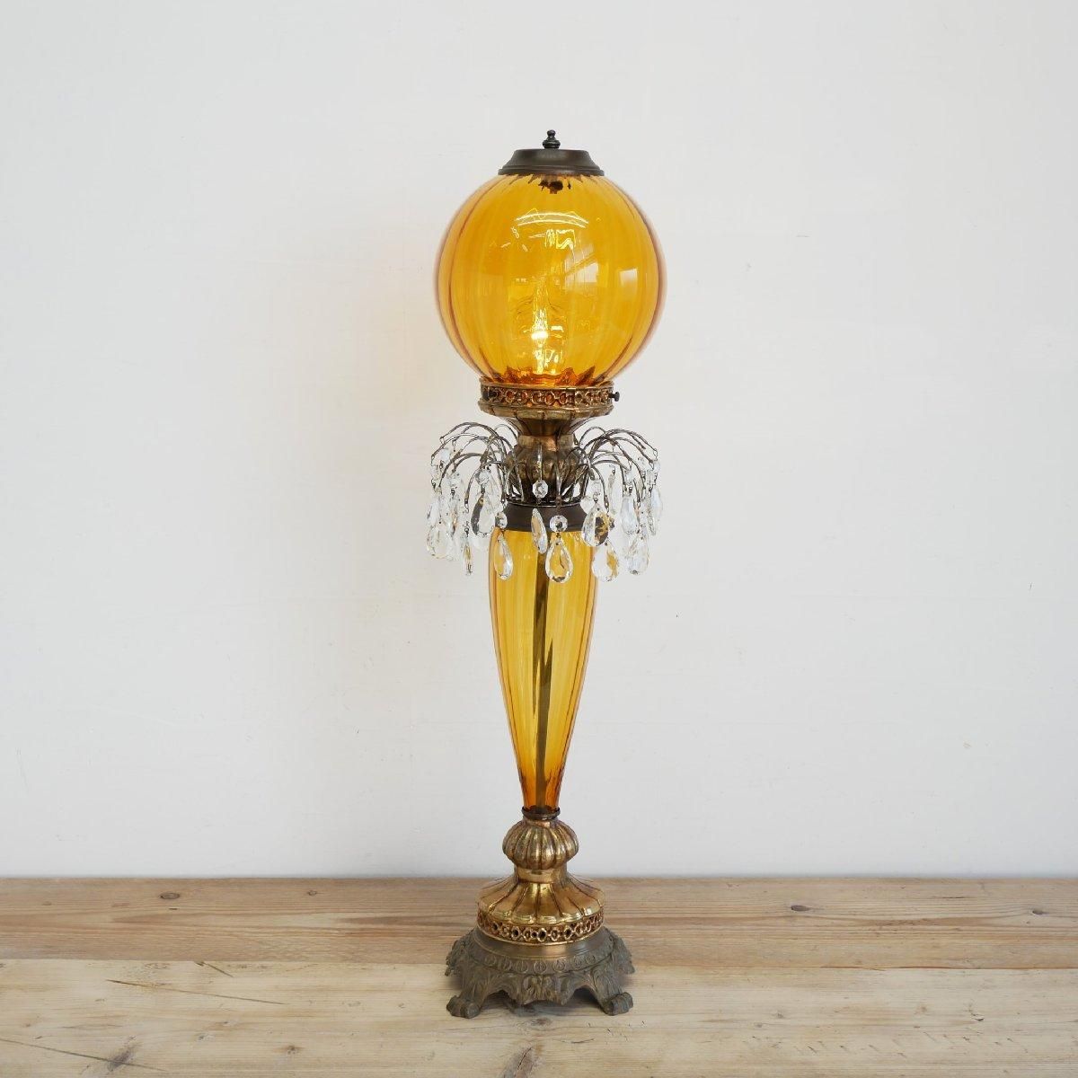 美品 アンバー ガラス 卓上ランプ アンティークランプ アンバーガラス製 テーブルランプ 照明 -通販-ローズボールアンティークス