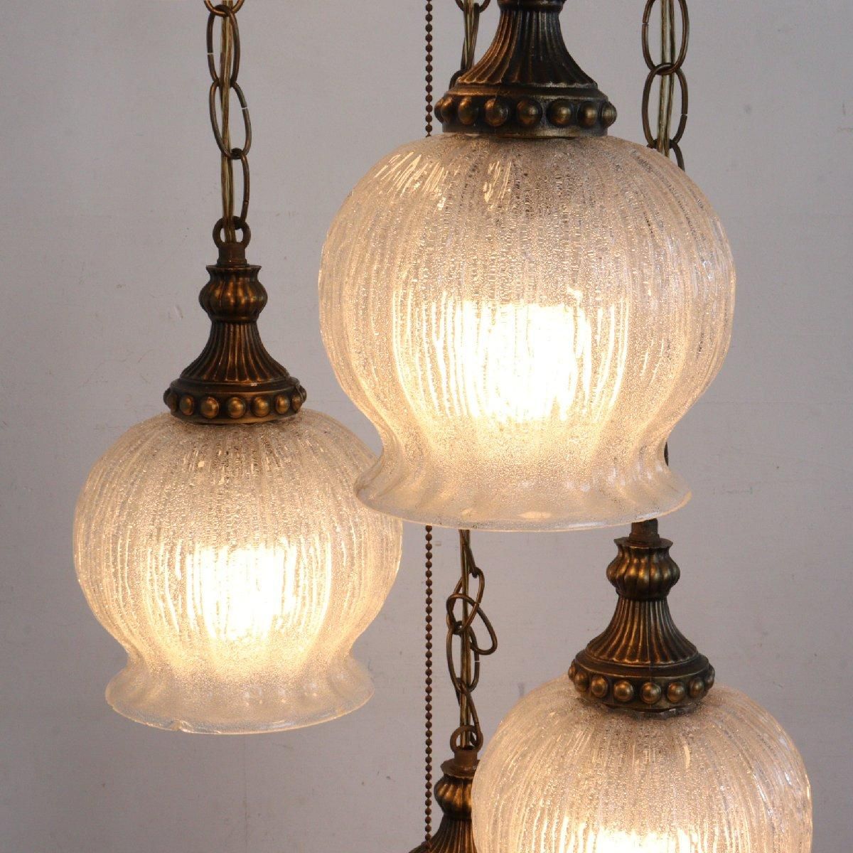 アメリカ ヴィンテージ 5灯 カラーガラス ペンダントランプ USA