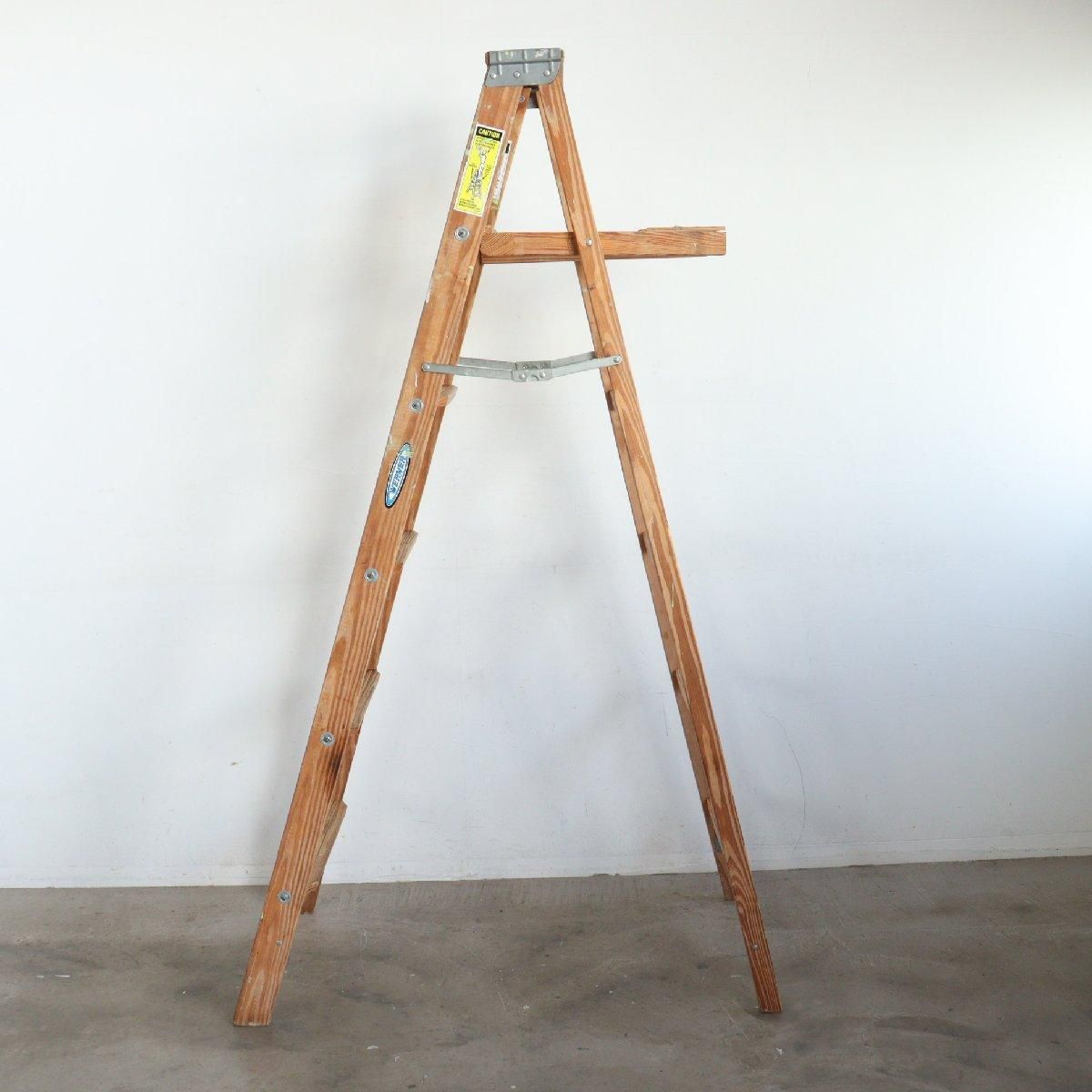 ヴィンテージ 6段 脚立 アメリカ 木製ラダー stepladder