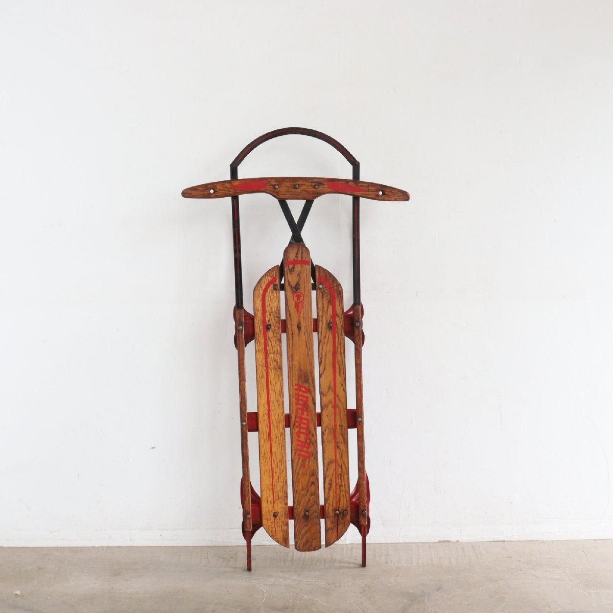 アメリカ ヴィンテージ クリスマス 木製ソリ アンティーク スノー