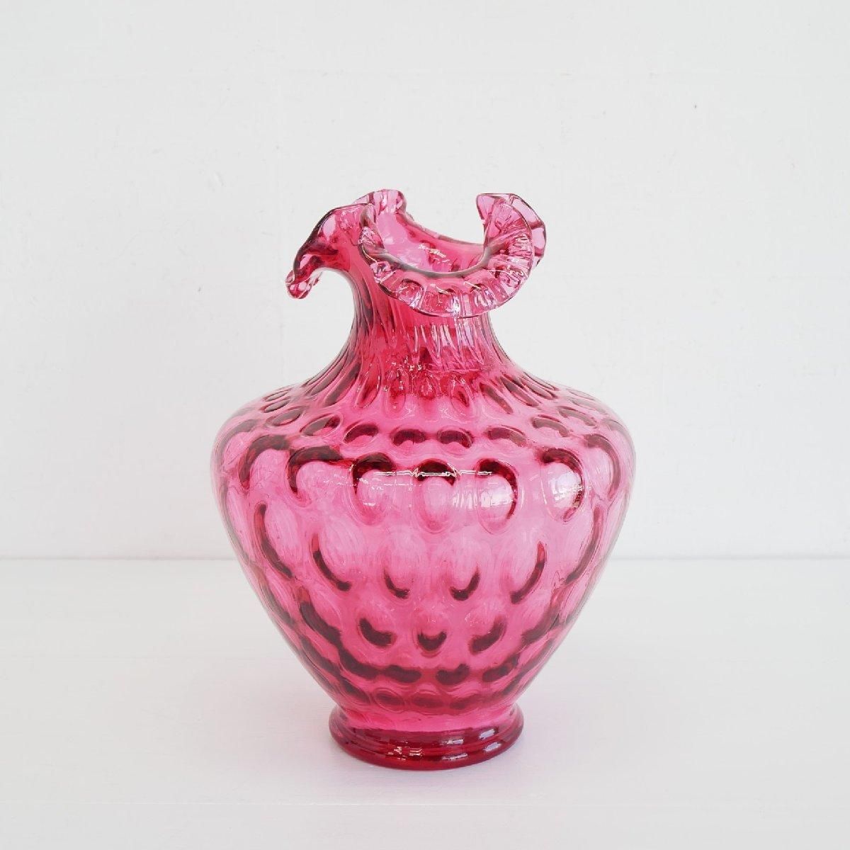 Vintage Fenton Cranberry Double Ruffled Top flower vase