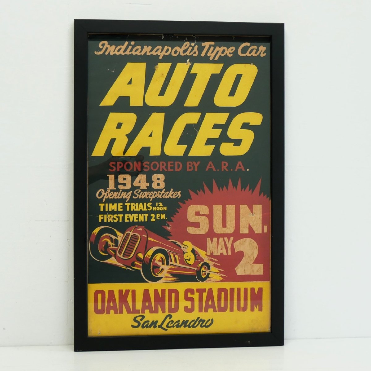 1948年 AUTO RACES ポスター額装 アメリカ カリフォルニア州 オークランドスタジアム -通販-ローズボールアンティークス