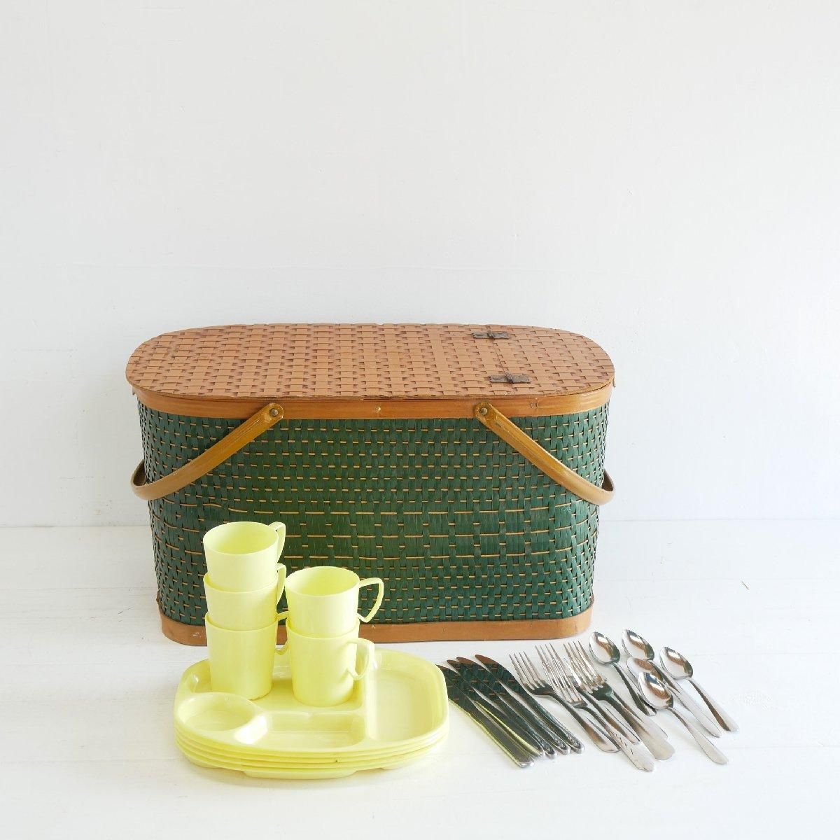 【希少】バーリントンホークアイピクニックバスケット アメリカ購入グリーン 緑色 希少】バーリントンホークアイピクニックバスケット アメリカ