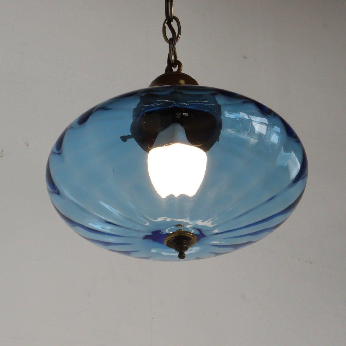 ヴィンテージガラスペンダントライトvintage ブルー青