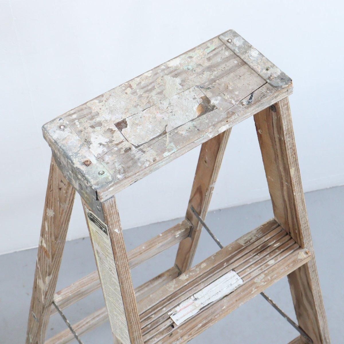 古道具　ヴィンテージ ラダー　脚立　無垢材　レトロ　アンティーク ヴィンテージ 4段 脚立 木製ラダー -通販-ローズボール