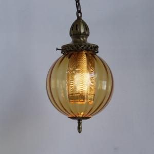 70-80s ヴィンテージ アンバーガラス オイルランプ 硝子 吊り下げ 照明 アンティーク 小型アンバーガラス吊り下げランプ - STAGE ANTIQUE