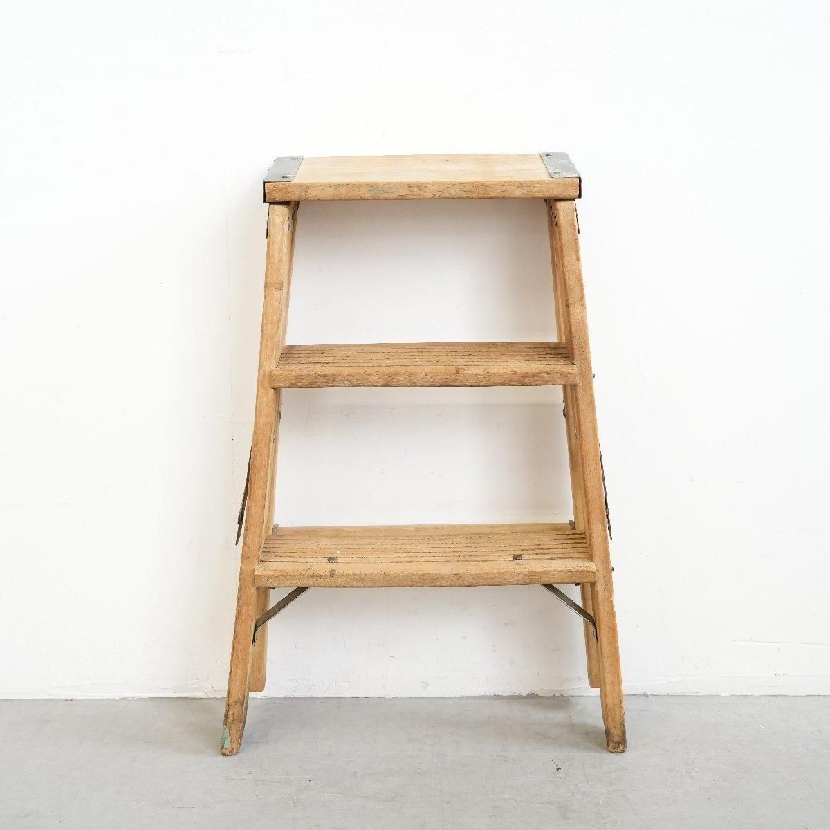 古道具　ヴィンテージ ラダー　脚立　無垢材　レトロ　アンティーク ヴィンテージ 4段 脚立 木製ラダー -通販-ローズボール