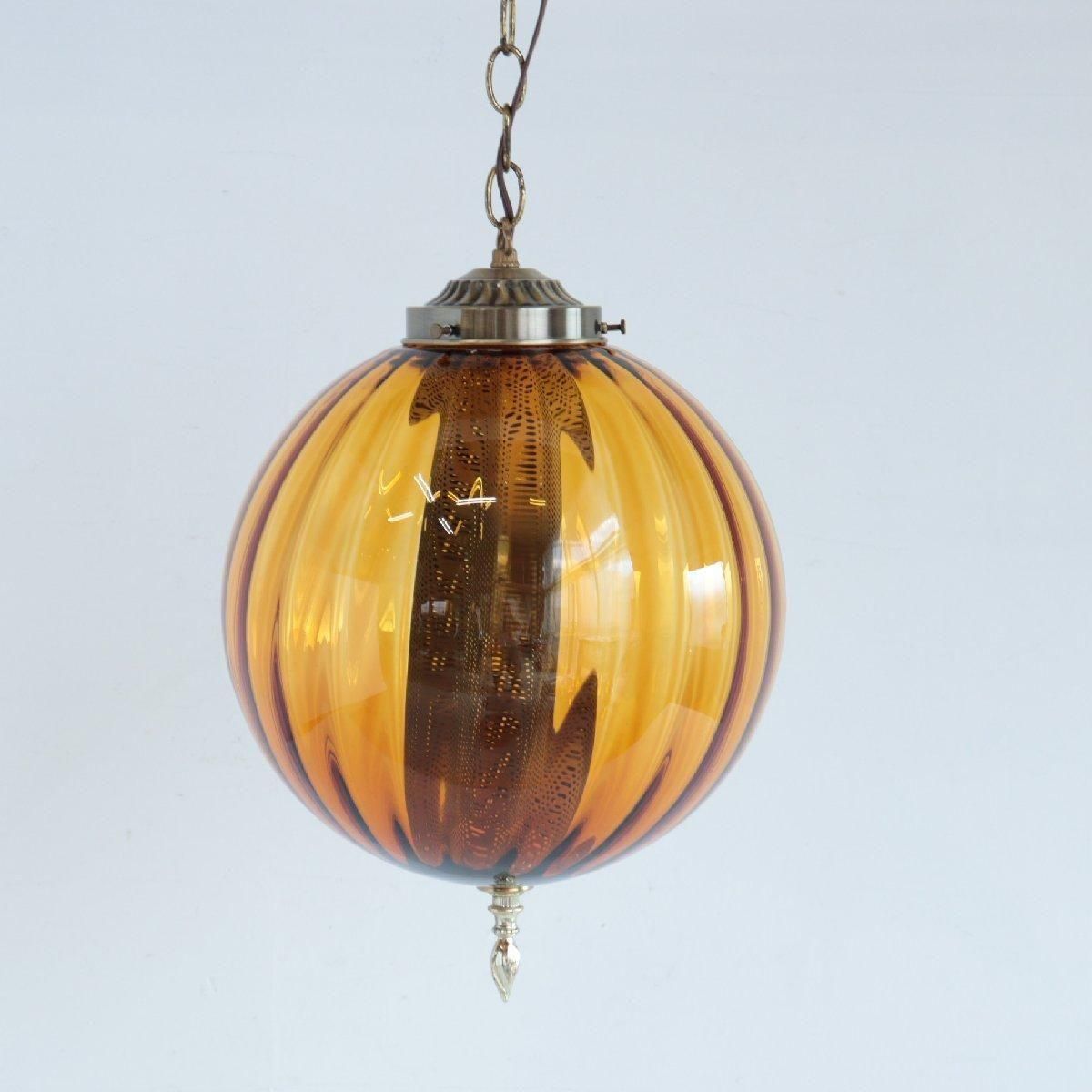ヴィンテージ アンバーガラス ペンダントライト -通販-ローズボール