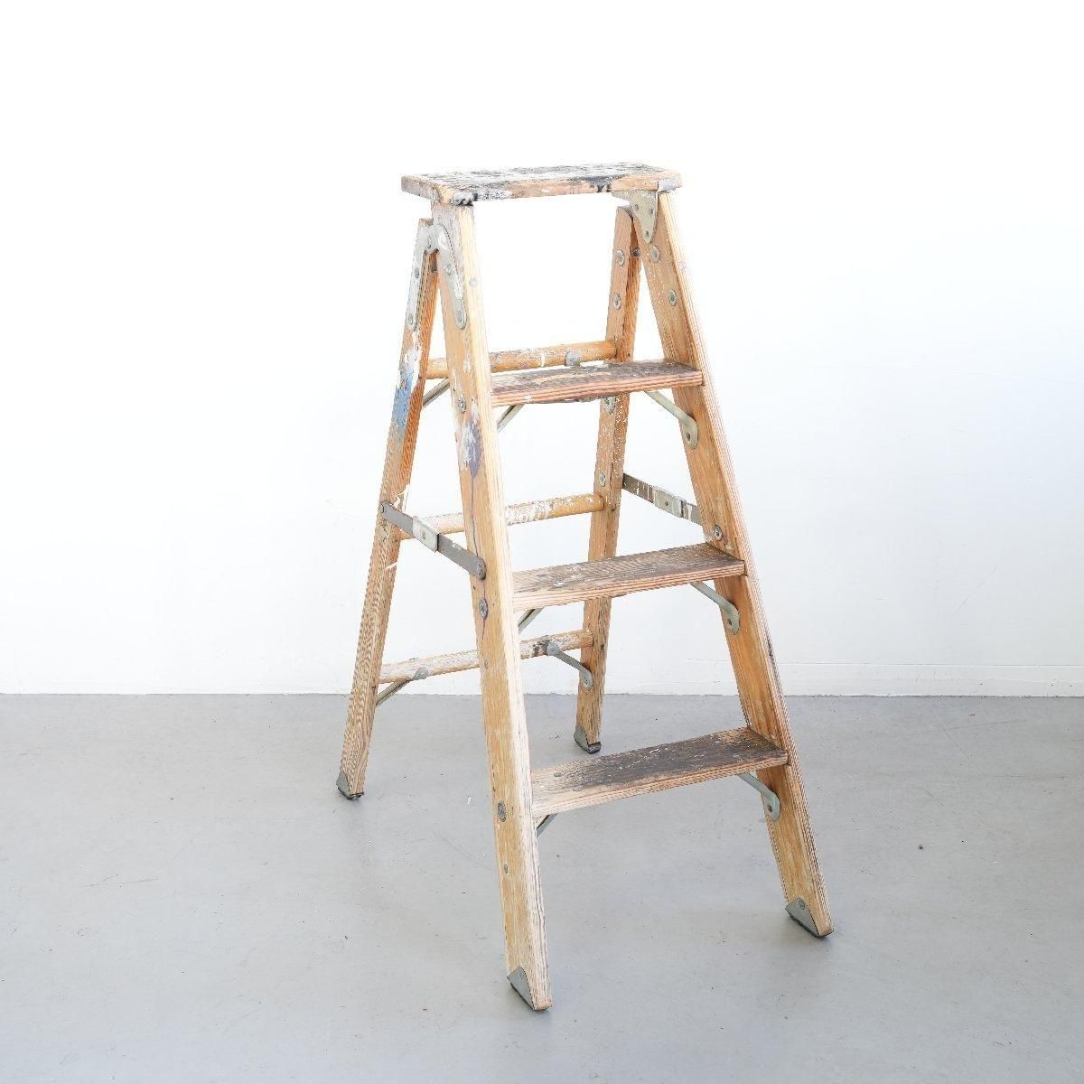 脚立 木製ラダー ヴィンテージ 4段 -通販-ローズボールアンティークス