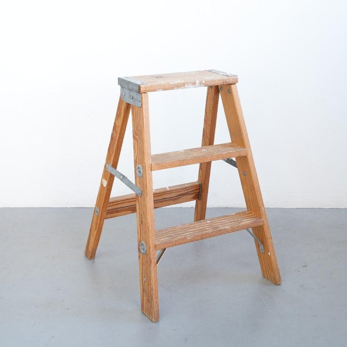 脚立 木製ラダー ヴィンテージ 3段 -通販-ローズボールアンティークス