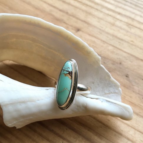 Little Earth Ring Gold Rim /Royston Turquoise 5