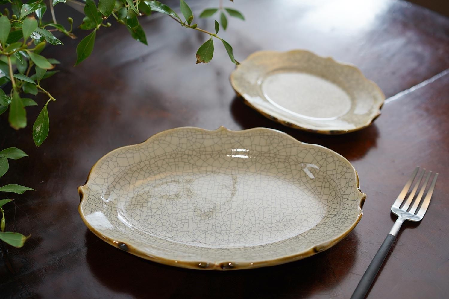 おまとめ【A,B,C,D】 佐藤源三郎　粉引き　八寸皿　4枚セット　うつわ おまとめ【A,B,C,D】 佐藤源三郎 粉引き 八寸皿 4枚セット