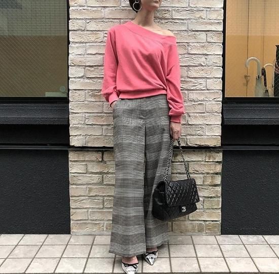 18 AU グレンチェックワイドパンツ - サージュブティック