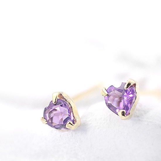 【新品未使用】 K18YG アメジスト ピアス 刻印あり ハートピアス 2月誕生石のアクセサリー K18YG アメジスト 2月の誕生石 ハート