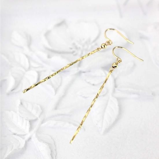 誕生日プレゼント K18YG ロングフックピアス 18金イエローゴールド