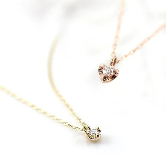 アクセサリーのプレゼント K10 ダイヤモンド ハートネックレス 10金