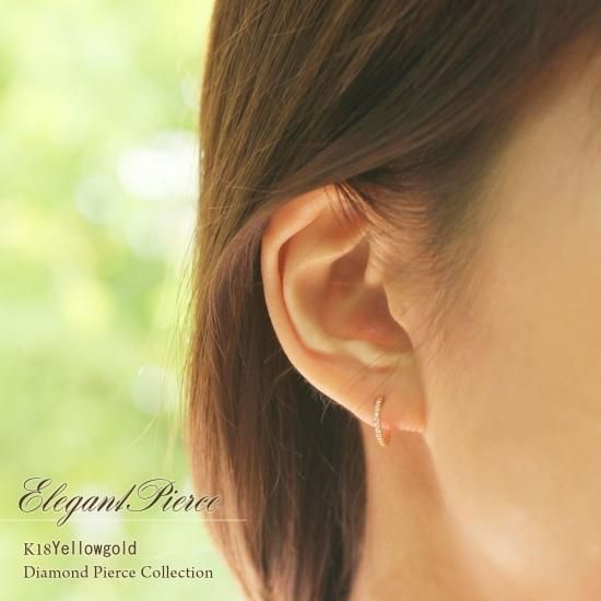◎キラキラ✨K18YG 天然ダイヤモンド フープピアス K18YG ペブル ダイヤモンド フープ ピアス｜オーダーメイド