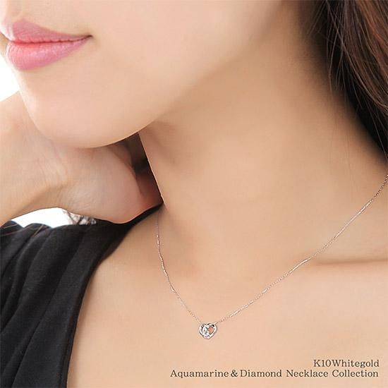 只今お値下げ中❤アクアマリン❤K10WGネックレス♪ アクアマリン ネックレス オープンハート ホワイト ゴールド