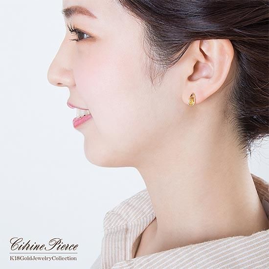 女性へのプレゼント K18YG シトリン ティアドロップ ピアス 18金