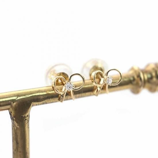 彼女へのプレゼント K18YG ダイヤモンド 4月の誕生石 リボンピアス 18