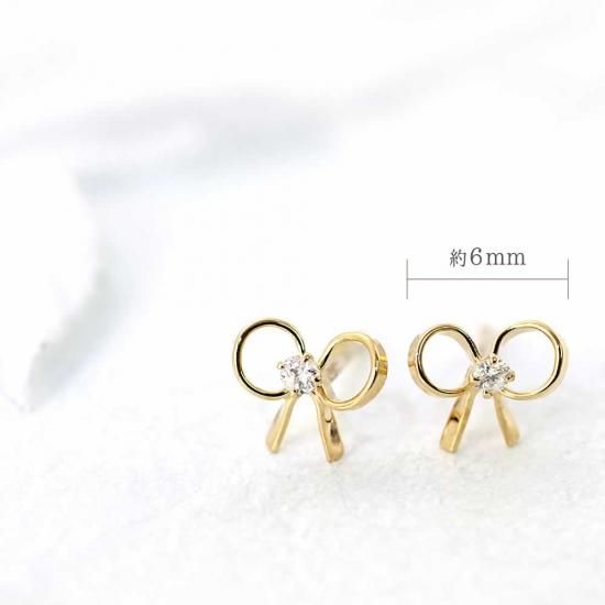 彼女へのプレゼント K18YG ダイヤモンド 4月の誕生石 リボンピアス 18