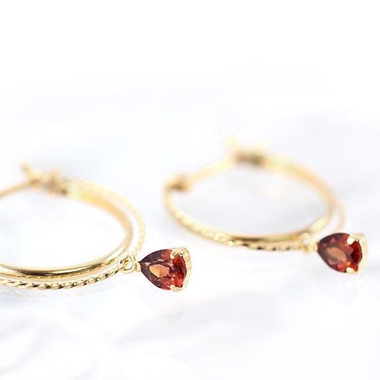 彼女へのプレゼント K18YG ガーネット 1月の誕生石 フープピアス 18金