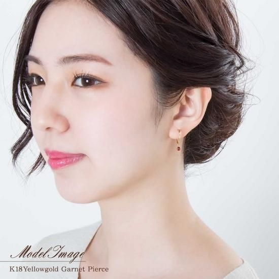 彼女へのプレゼント K18YG ガーネット 1月の誕生石 フープピアス 18金