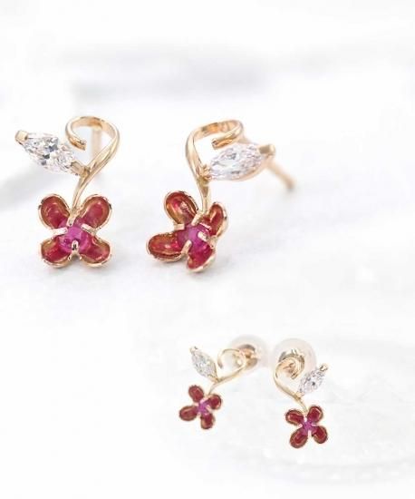 国内最安値！ K18PG 7月誕生石のアクセサリー ルビー 7月の フラワーピアス アクセサリー