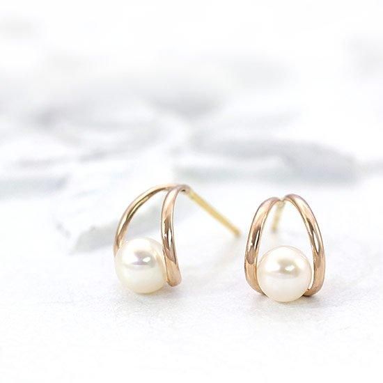 18金 パールピアス 18k K18 ピンクゴールド 淡水真珠 淡水パール