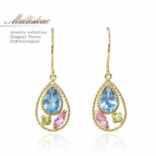 K18YG ブルートパーズ&ピンクトルマリン&ペリドット ピアス【当日出荷(平日13時迄)/プレゼントに「ジュエリーローラ公式」】