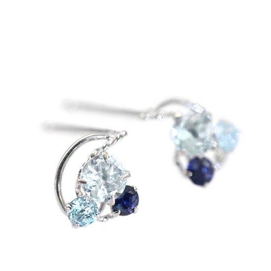 mmmmm 様現品限りブルーサファイアの贅沢ピアス14kgf 女性へのプレゼント K14WG アクアマリン&ブルートパーズ