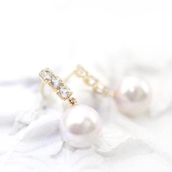 k18wgあこや真珠カラーサファイアピアス