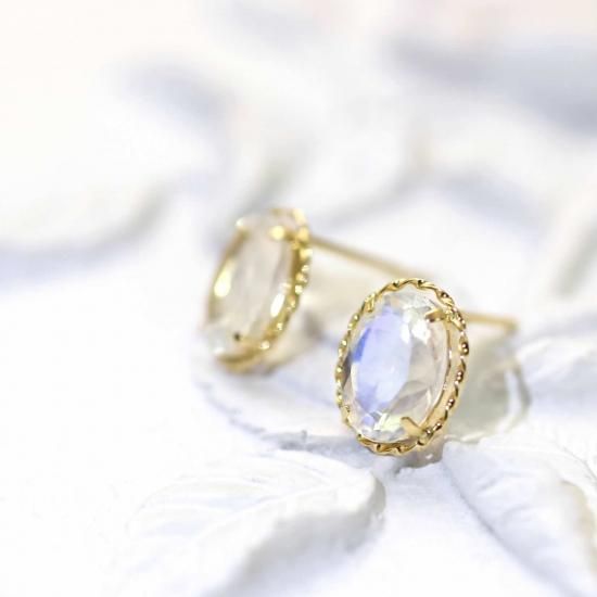 K18 ブルームーンストーン ピアス キャッチレス イエローゴールド 18K