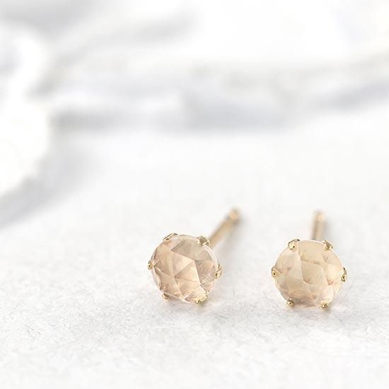 女性へのプレゼント K10YG ローズクォーツ ピアス 10金イエロー