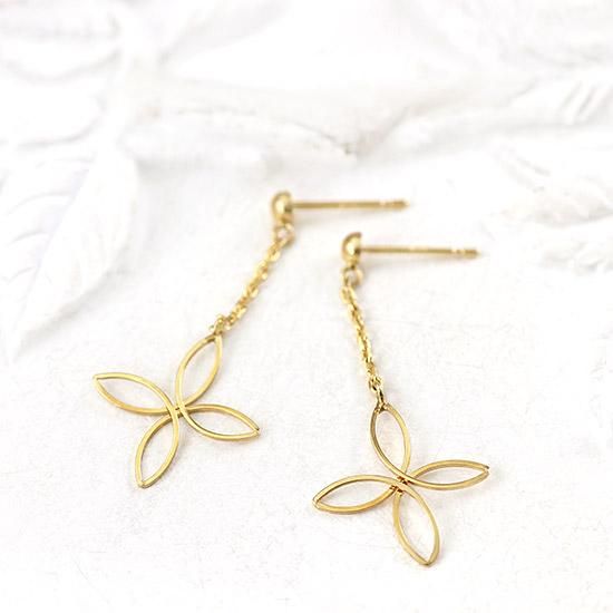 女性へのプレゼント K18YG フラワー ピアス 18金イエローゴールド