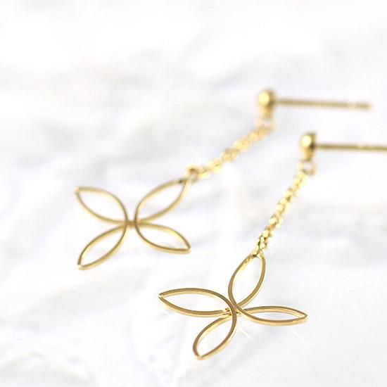 女性へのプレゼント K18YG フラワー ピアス 18金イエローゴールド